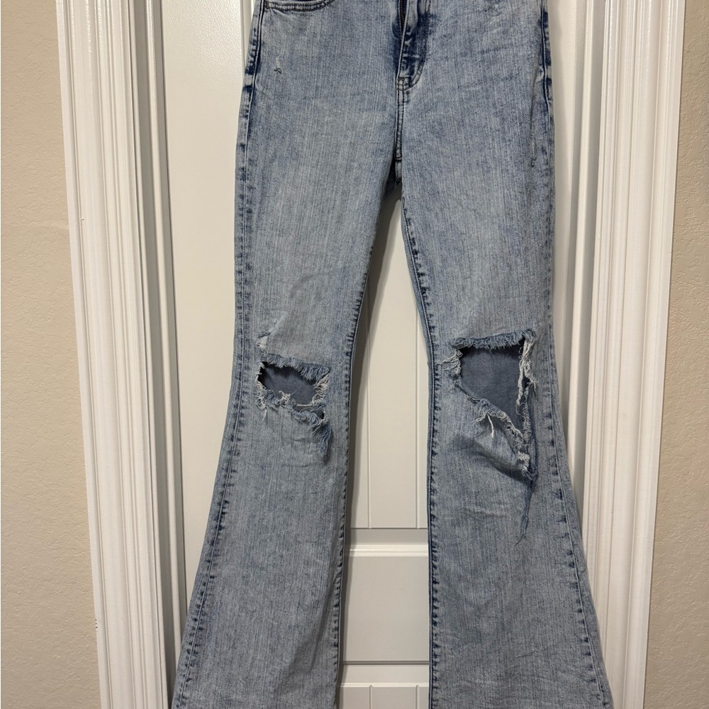 Trendy Light Blue Flare Jeans